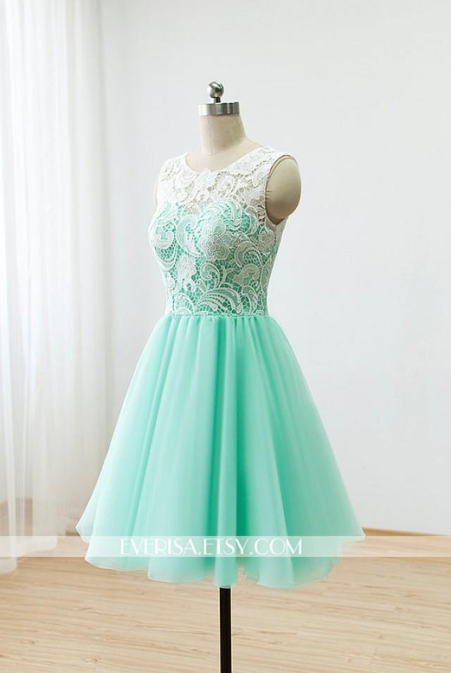 Custom Lace Bridesmaid Dress Prom Dress Mint Green Dress Knee Short ...