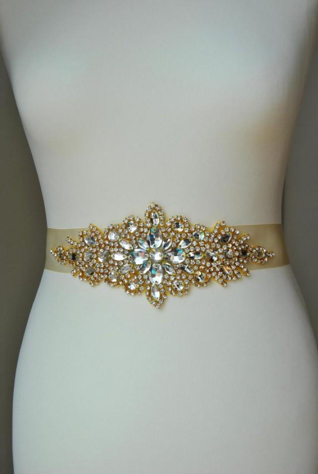 Luxury Gold Crystal Bridal Sash,Wedding Dress Sash Belt, Rhinestone ...
