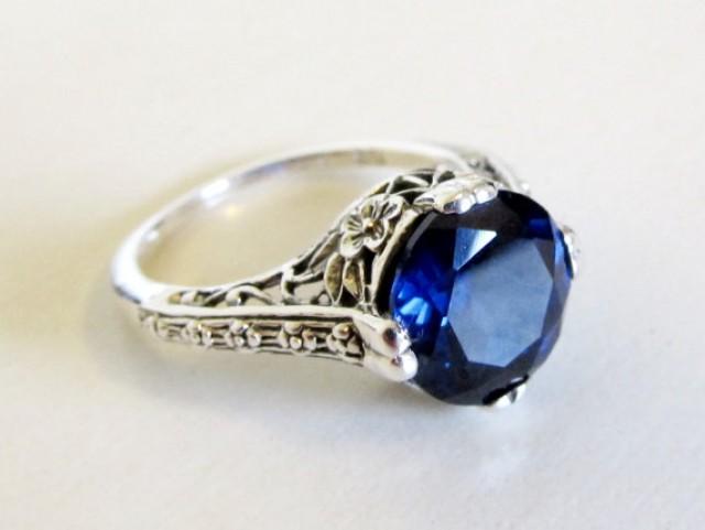 Sapphire Filigree Engagement Ring Sterling Silver Size 6.75/ Antique ...