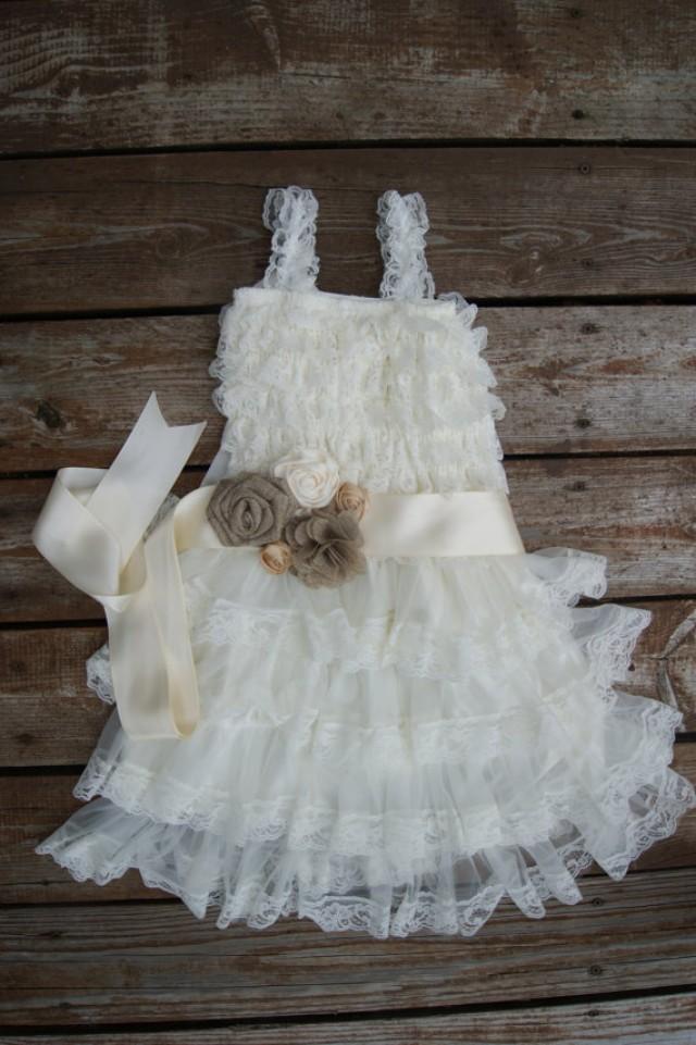 Rustic Flowergirl Dress. Country Lace Dress. Flower Girl Dress. Ivory ...