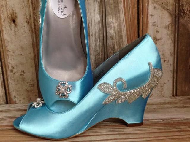 Something Blue Tiffany Blue Bridal Wedge Open Toe Wedding Shoe Mother ...