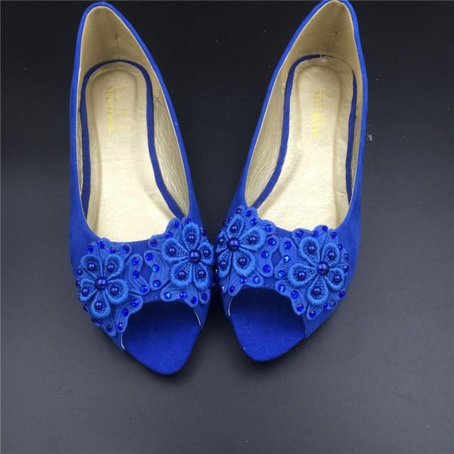 Girls Blue Vintage Lace Wedding Shoes,RoyalblueBridal Ballet Shoes,Lace ...