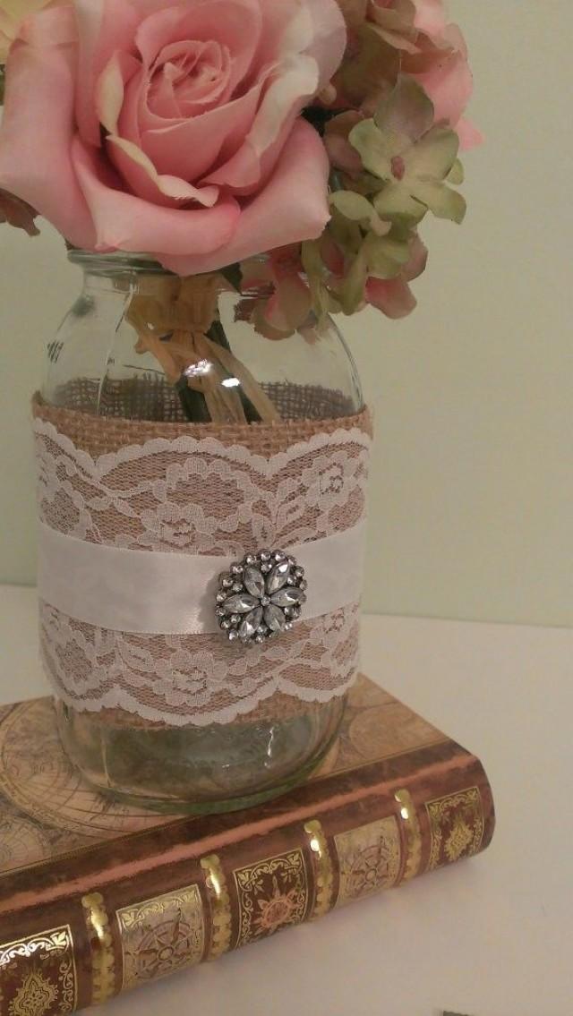 Mason Jar 5 Weddbook Rustic Wedding Centerpiece Burlap And Lace Mason Jar Brooch Set Of 6