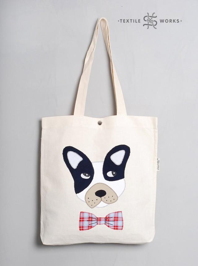 Dog Tote Bag. Handmade Fabric Bag With Dog Applique. Textile Eco Bag ...