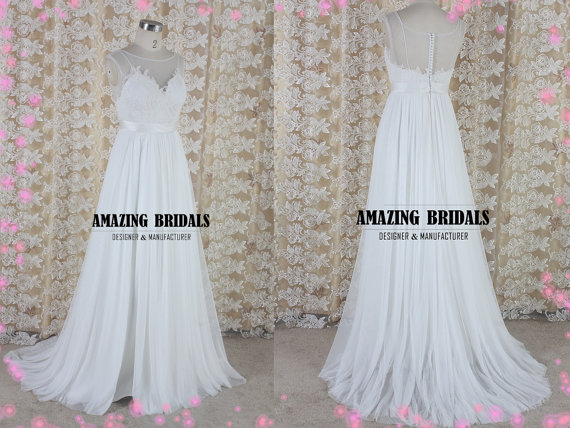 Simple Feminine Tulle Lace Wedding Dress, Wedding Gown,beach Wedding ...