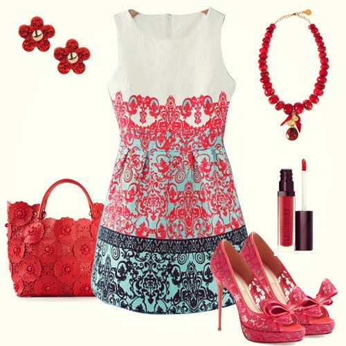 White Sleeveless Red Green Floral Embroidered Dress - Sheinside.com ...