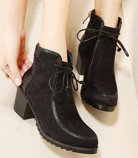 Western Style High Heels Shoes Short Boot Black BT0673 #2109656 - Weddbook