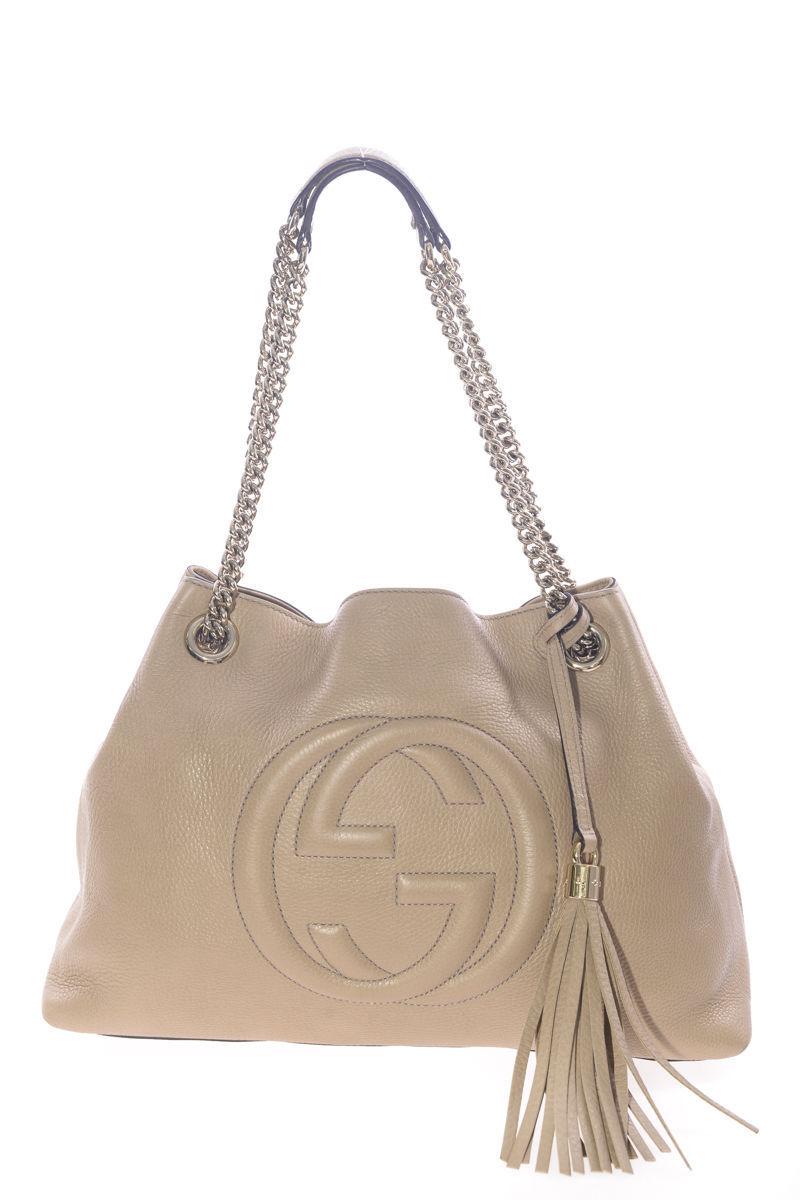 100% Authentic GUCCI Beige Leather SOHO HOBO Bag With Chain Straps ...