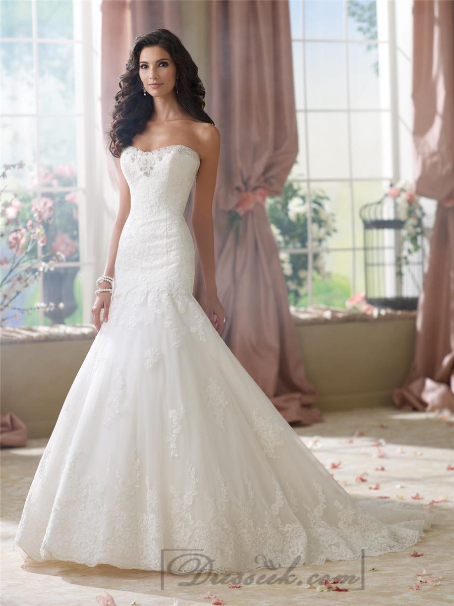 Strapless A-line Softly Curved Neckline Lace Mermaid Wedding Dresses ...