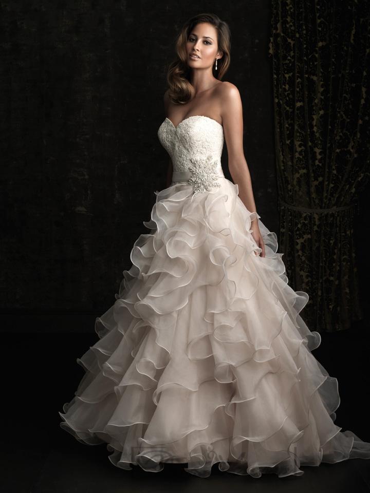 Strapless A-line Sweetheart Floor Length Wedding Dresses With Ruffled ...