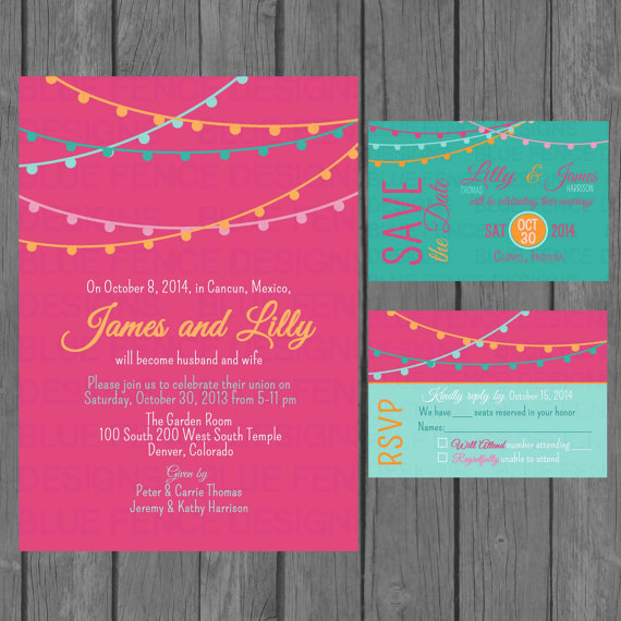 Simple Wedding Invitation Suite Modern Colorful Simple Wedding Invitation Suite Modern Colorful Non Traditional Strings Of Lights Reception Only Invite Digital