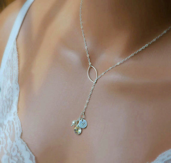 Personalized Mothers Necklace Birthstone And Initial Personalized Mothers Necklace Birthstone And Initial Bridesmaid Jewelry Sterling Silver Lariat Bridal Custom