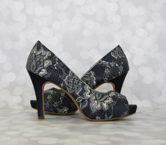Navy Blue Wedding Shoes --Navy Peep Toe Platform Wedding Shoes With ...