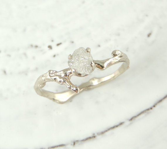 Uncut Diamond Branch Engagement Ring, Handmade Diamond Engagement Ring ...