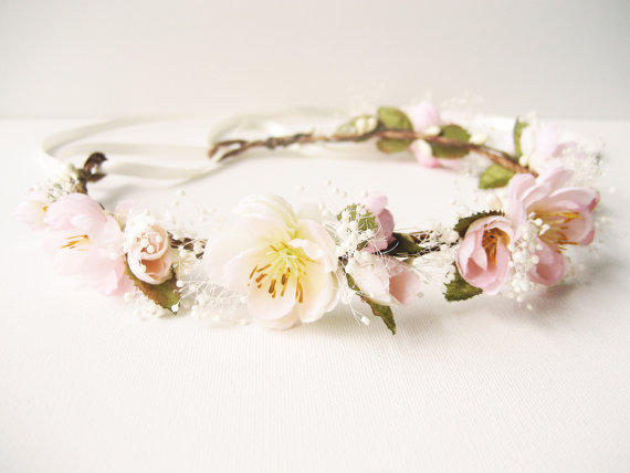 Cherry Blossom Flower Crown, Pink Wedding Hair Accessories, Bridal ...
