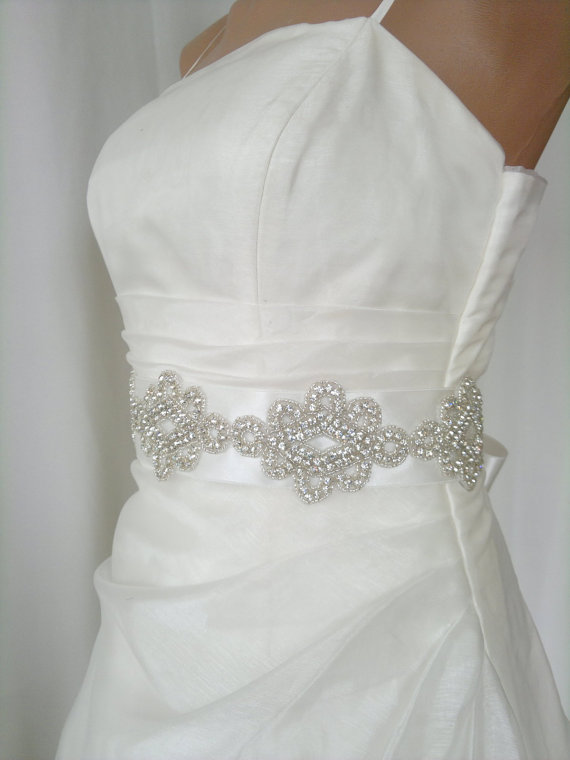 Elegant Rhinestone Diagonal Beaded Wedding Dress Sash Belt #2229214 ...