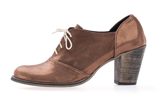 ON SALE 30% Women Oxford Heels Shiny Bronze Shoes - Wedding Oxford ...