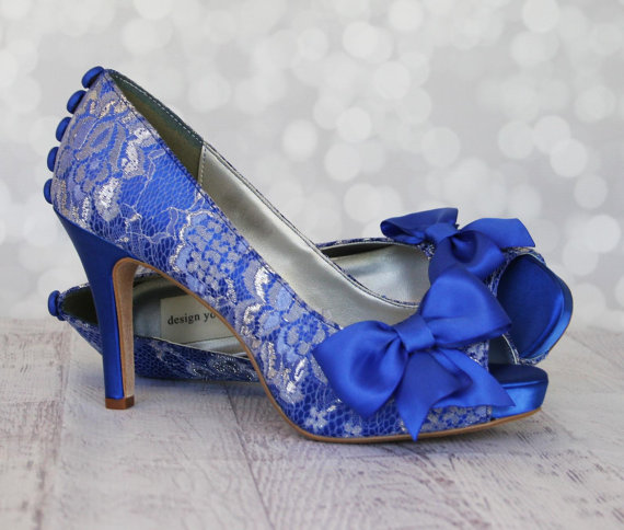 Wedding Shoes -- Royal Blue Platform Peep Toe Custom Wedding Shoes With ...