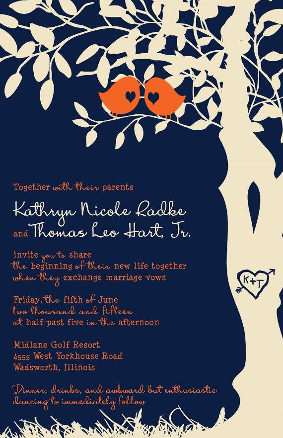 Rush Love Bird Wedding Invitations Navy Blue And Orange Tree Rush Love Bird Wedding Invitations Navy Blue And Orange Tree Invitation Birds In A Custom Listing For Kradke5938