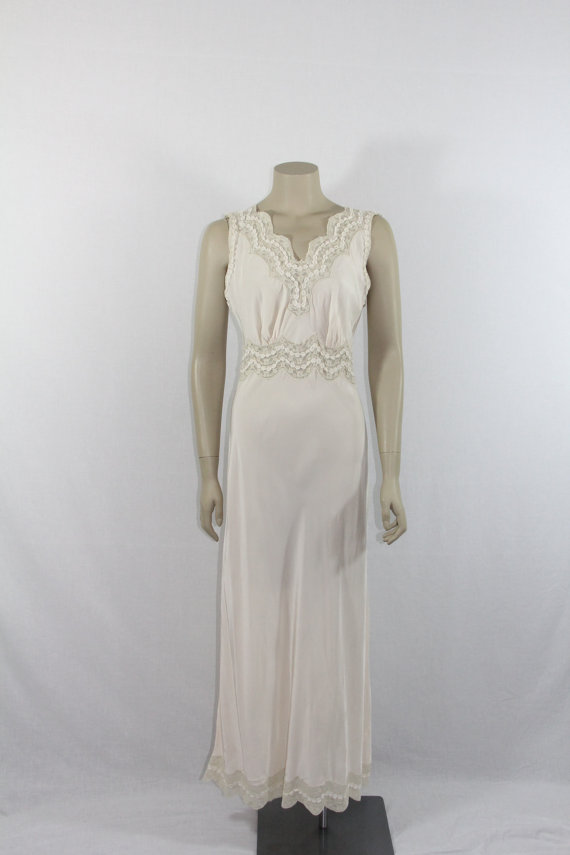 1930s Long Nightgown - Ivory Silk And Lace Bias Cut Wedding Lingerie ...