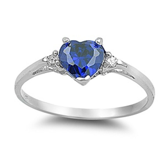 0.50CT Deep Blue Sapphire Diamond CZ Heart Shape Round 925 Sterling ...