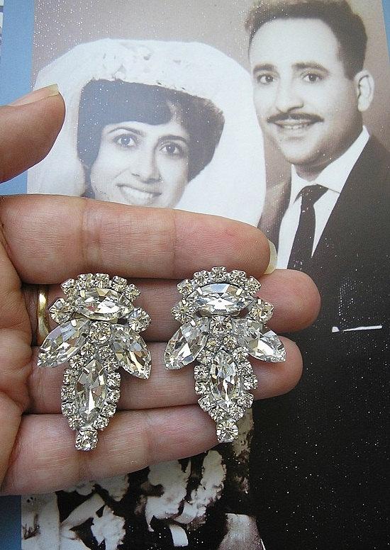 Vintage Earrings, Crystal Rhinestone Earrings, Sparkle Earrings ...