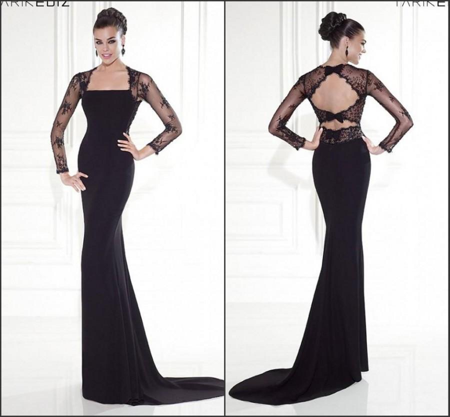 2015 Long Sleeve Backless Mermaid Evening Dresses Black Bow Tarik Ediz ...