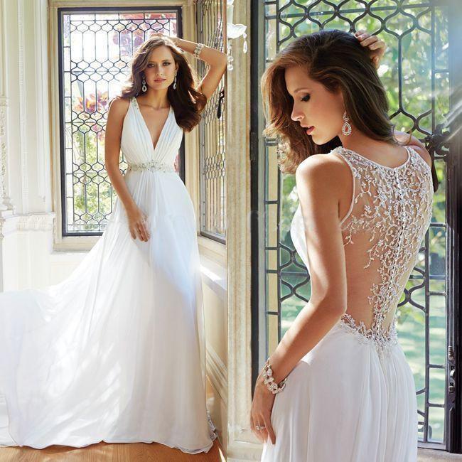 Custom Made A-Line Wedding Dress 2015 See Through Beaded Back Sexy ...