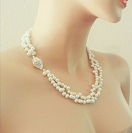 Bridal Pearl Necklace, Pearl Wedding Necklace, Vintage Style Wedding ...