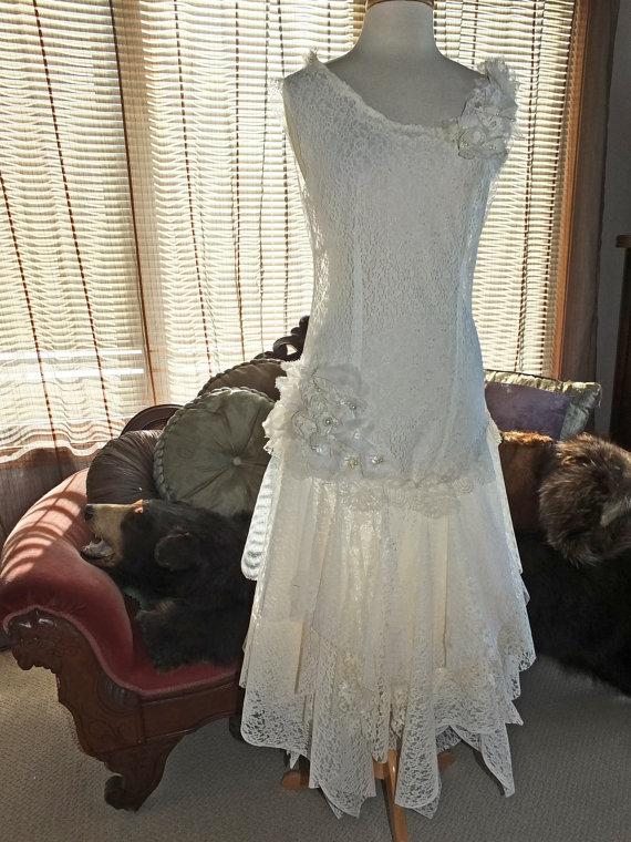 Flapper 1920s Wedding Dress Handmade Lace Dress Great Gatsby Wedding ...