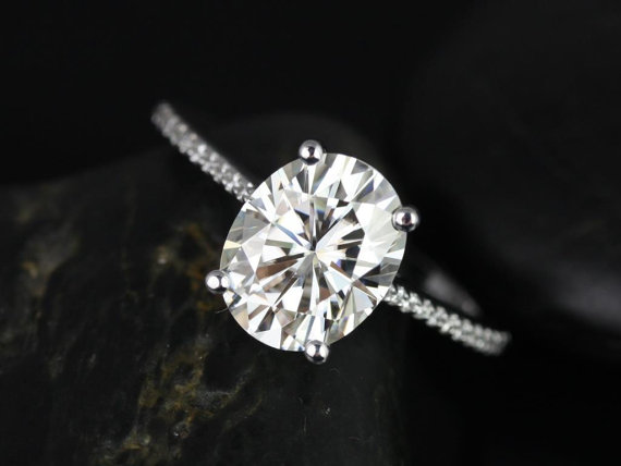 Blake 10x8mm 14kt White Gold Oval FB Moissanite And Diamonds Cathedral ...