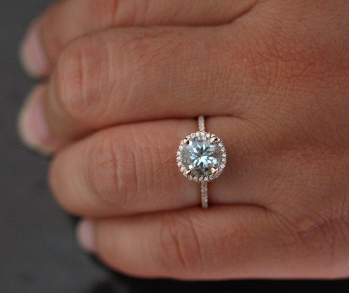 Aquamarine Ring Engagement Ring In 14k Rose Gold With Aquamarine 8mm ...