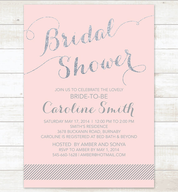 Pink Silver Bridal Shower Invitation Pink Silver Glitter Printable ...