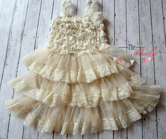 Baby Girl Cream Ruffle Lace Petti Dress - Vintage Look - Flower Girl ...