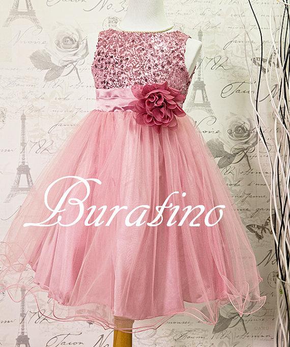 Flower Girl Dress Dusty Rose/Pink Sequin Double Mesh Flower Girl ...