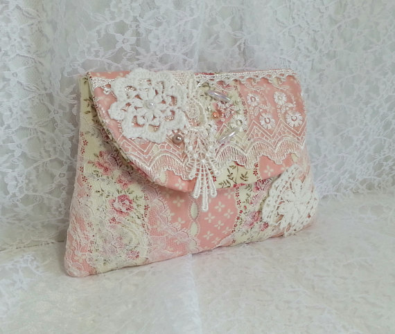 Shabby Chic Clutch - - Lace Pink Bridal Clutch - Cottage Chic - Lace ...