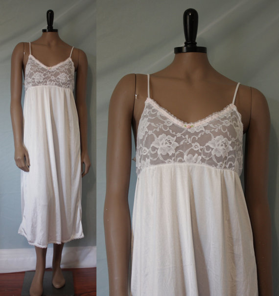 Vintage 60s Nightgown Lace And Chiffon Bodice Bridal Wedding #2261931 ...