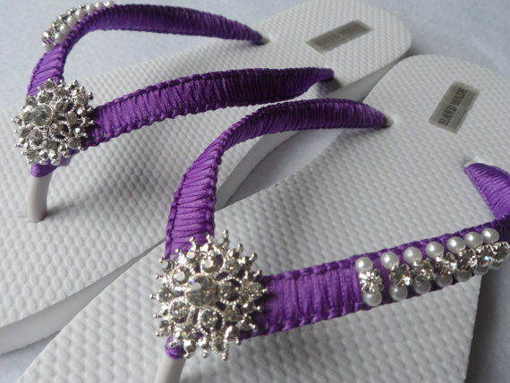 Purple Wedding Flip Flops / Bridal Pearls Sandals / Purple Color ...