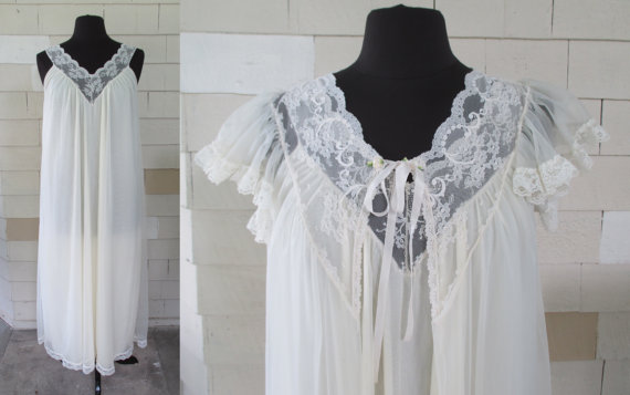 60s Tosca Lingerie, Ivory Peignoir Set, Chiffon And Lace Nightgown And ...