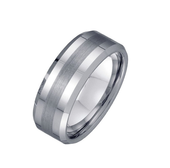 Mens 8mm Tungsten Wedding Band - Brushed Line Custom Ring Engravable ...