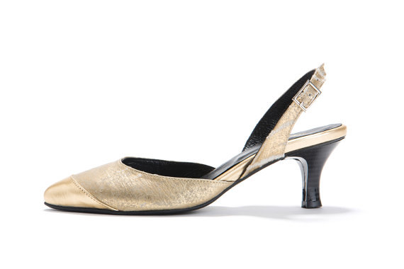Sale 30% Off Women Gold Slingback Sandlas - Party Shoes - Kitten Heel ...