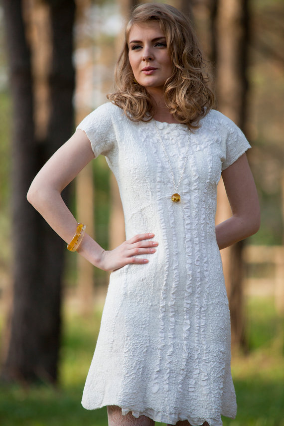 Felted Dress - Felt Wedding Dress White Color Merino Wool And Silk ...