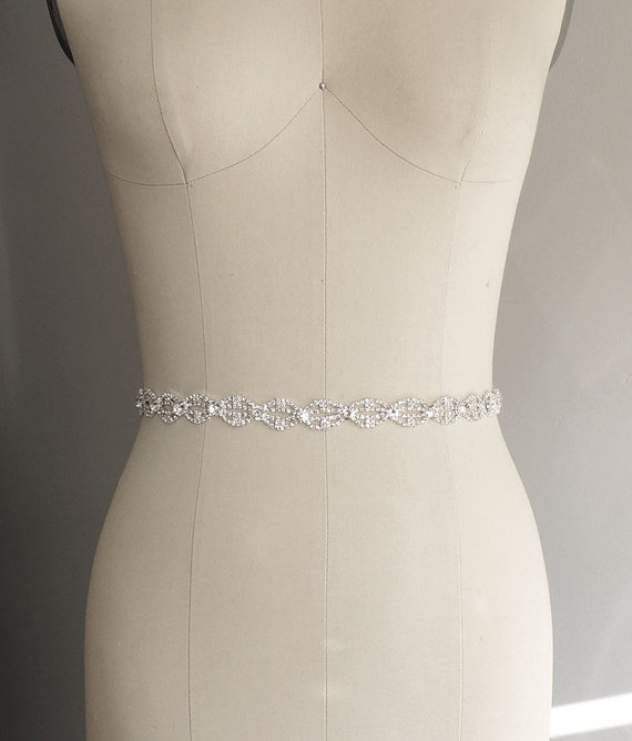 Thin Bridal Gown Sash, Wedding Dress Belt Sash, Thin Rhinestone Crystal ...