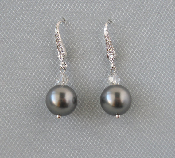 Genuine Swarovski Grey Pearls In Rhodium Plated Over Brass Earrings ...