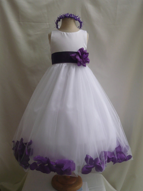 Flower Girl Dresses - WHITE With Purple Rose Petal Dress (FD0PT ...