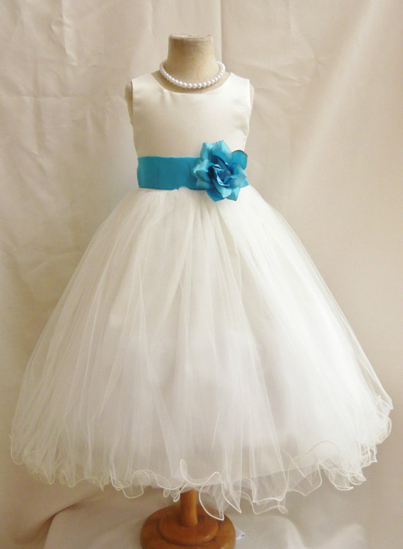 Flower Girl Dresses - IVORY With Turquoise (FD0FL) - Wedding Easter ...