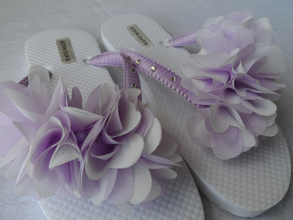 Lavender & White Bridal Flip Flops / Chiffon Leaf Flip Flops / Macrame ...