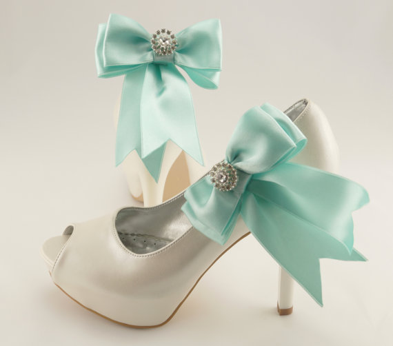 Vintage Inspired Art Deco Rhinestone Mint Green Bow Shoe Clips-Vintage ...