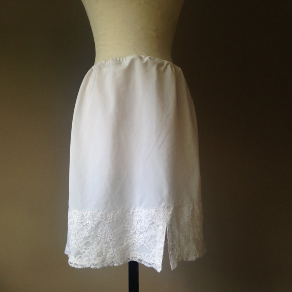 L/ Half Slip Skirt Extender / White Taffeta Nylon & Lace / Bridal ...