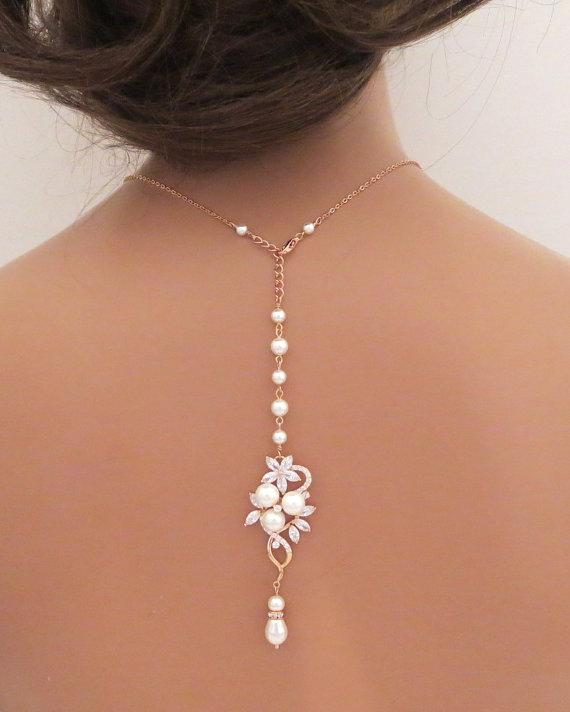 Bridal Backdrop Necklace, Rose Gold Back Drop Necklace, Wedding Jewelry ...